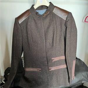 New Elegant Dark Brown Women's Blazer with Leather Details